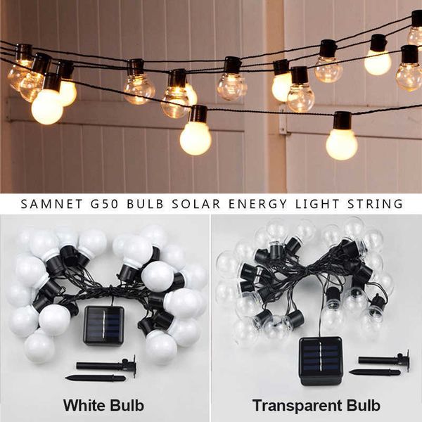 LED Strings LED Solar Light Outdoor Girlande Street G50 Bulb String Light als Weihnachtsdekoration Lampe für Garten Indoor Holiday Lighting P230414