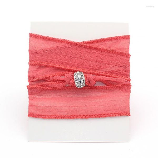 Bracelets de charme 2023 pulseira multifuncional 10 cores Sari Silk Ribbon Wrap Yoga com Crystal Disco Ball Moda Mulheres Bracelete Drop