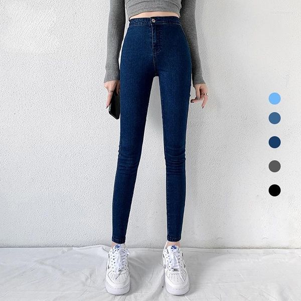 Jeans da donna Classic Blue Women Vita alta Super elastico Y2k Aesthetic Fashion Capris 2023 Urban Femme Denim Pantaloni Streetwear Trendy
