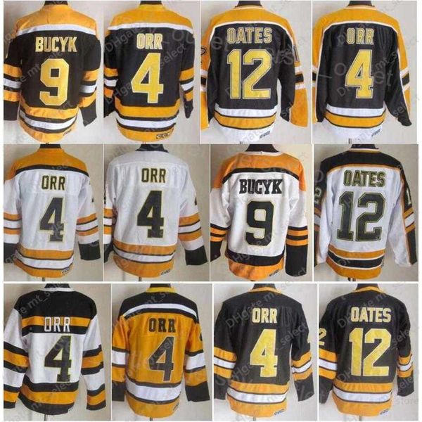 Homens hockey''nHl'' Retro 9 Johnny Bucyk Jersey Vintage Classic 12 Adam Oates 4 Bobby Orr 75º aniversário CCM tudo costurado para fãs do esporte equipe preta