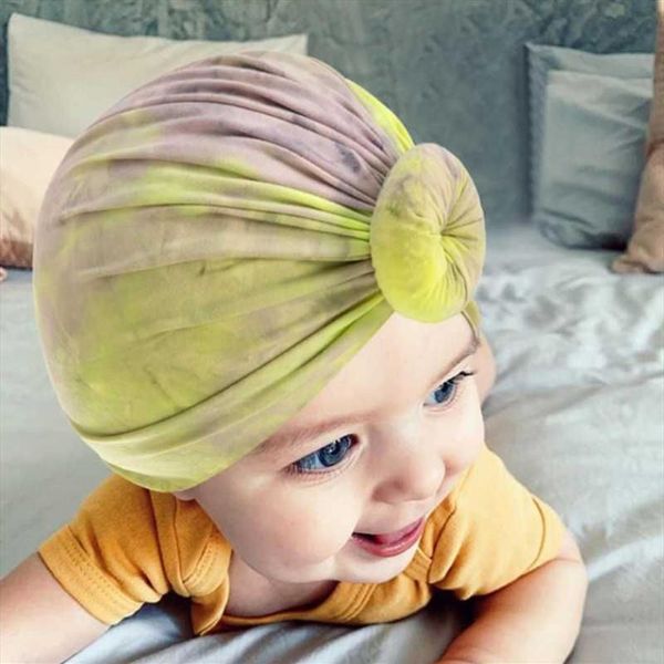 Bonés chapéus tie-dye criança crianças bebê menina menino turbante algodão gorro boné nó sólido acessórios macios para born291n