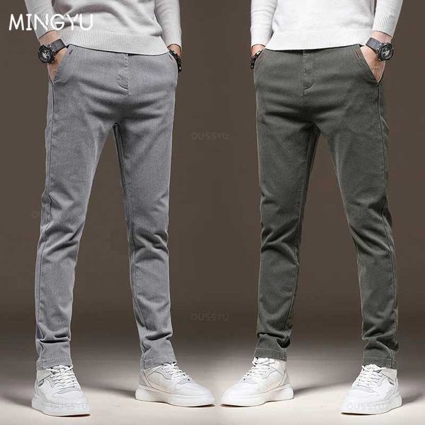 Calças masculinas MINGYU Brand New Classic Work Stretch Cargo Calças Homens Algodão Slim Fit Cinza Verde Coréia Outono Inverno Grosso Calças Casuais Masculinas J231116