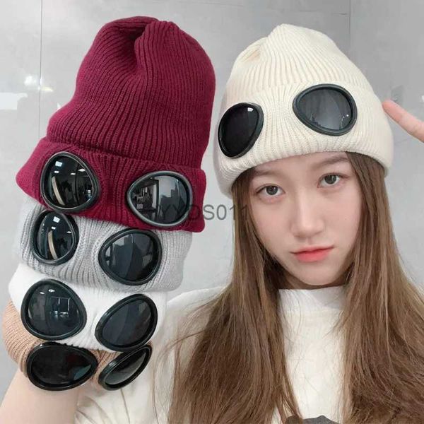 Gorro/bonés de caveira chapéus de esqui quentes bonés para mulheres homens inverno óculos à prova de vento gorro de malha óculos de sol proteção de ouvido ao ar livre bonés esportivos Garros YQ231117