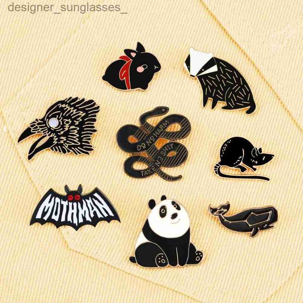 Alfileres Broches 8 estilos Color negro Broche de animales Panda de dibujos animados Conejo Serpiente Murciélago Rata Ballena Esmalte Alfileres Jeans Abrigo Lel Pin Insignia Joyería L231117