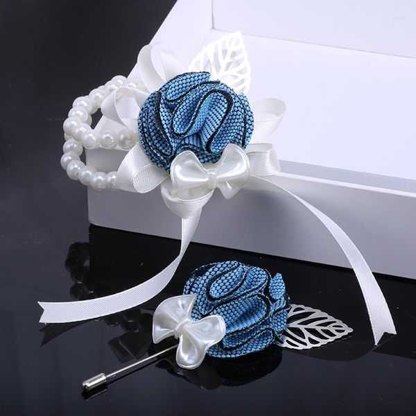 Dekorative Blumen Herren Corsage Strass Perle Weinrot Bräutigam Anzug Pin Business Party Knoten Hochzeitskleid Zubehör XH052