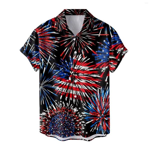 Herren Freizeithemden Kurzarm T für Herren groß B Herren Independence Day Style V-Ausschnitt Fashion Slim Painted Revers Shirt