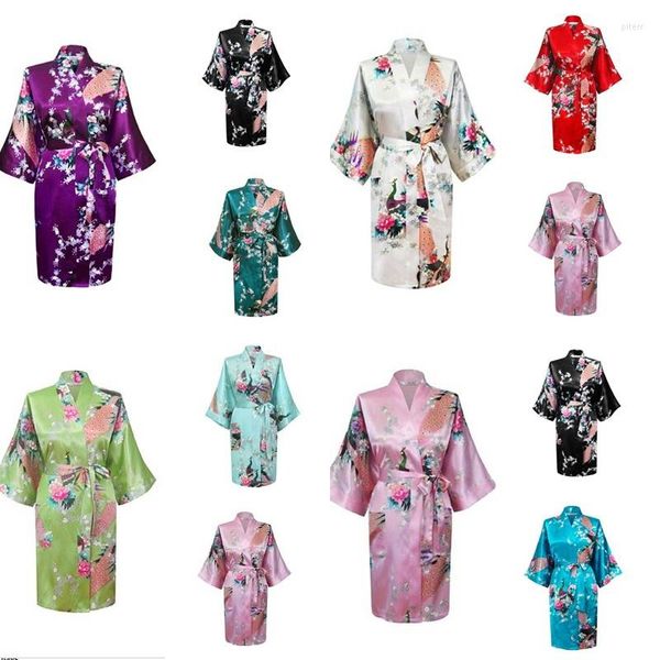 Women's Sleep abbigliamento RB014 in stile estivo Cinese Silk Rayon Robe Kimono Battle Gown NightGown S M L XL XXL Robes a stampa floreale da sposa