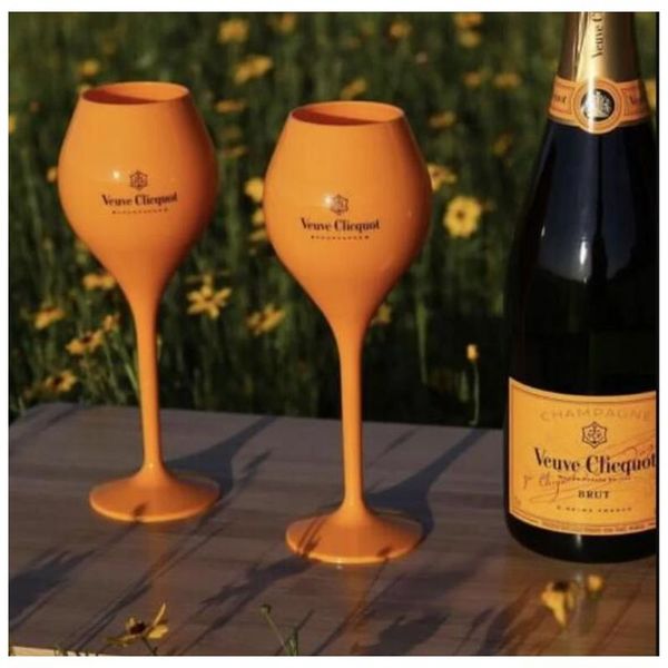 Şarap Gözlükleri 6 PCS VEuve Sarı Etiket Polikarbonat Clicquot Şampanya Flütleri Coupes Wisky Cups6361734 Damla Teslimat Ev Bahçe Kitc