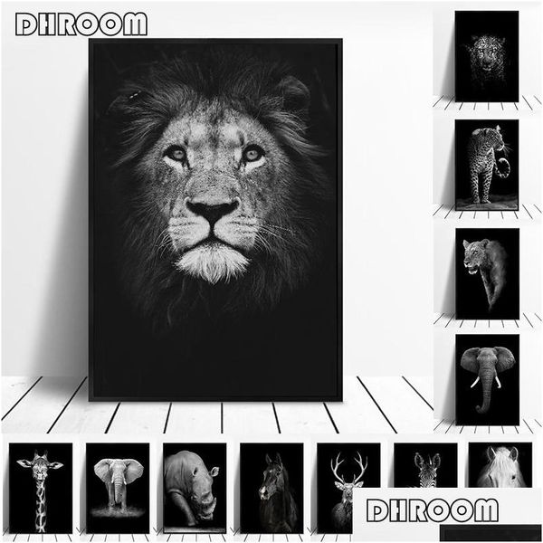 Pinturas Canvas Pintura Animal Wall Art Leão Elefante Veado Zebra Pôsteres e Impressões Fotos para Sala de estar Decoração Home Decor Dhje4