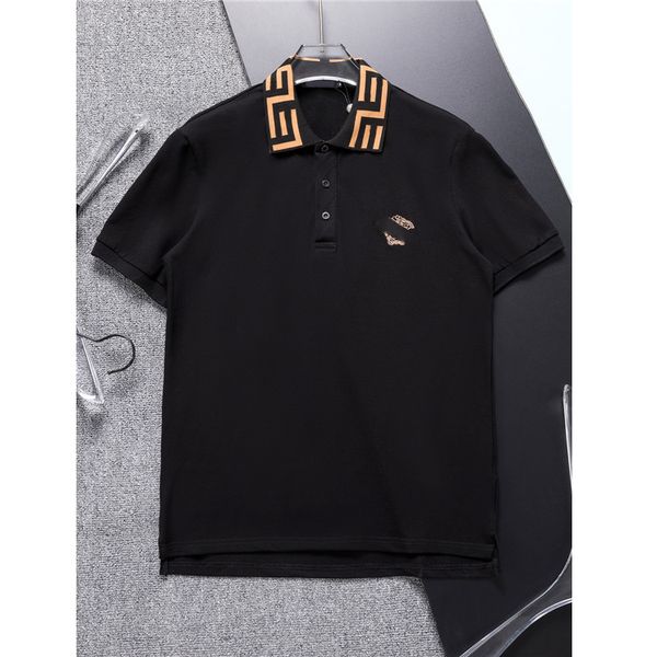 Designer masculino polo preto e branco cabeça marca moda casual sofisticado 100% algodão respirável anti-rugas fino lapela comercial roupas de manga curta M-3XLaaa