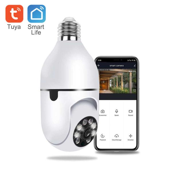 Новое приложение Tuya, 5 МП, поворот на 360 градусов, камера с автоматическим отслеживанием, лампочка, Wi-Fi, PTZ, IP-камера, удаленный просмотр, лампа безопасности E27
