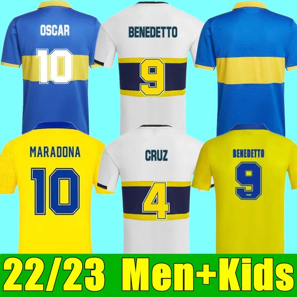 2022 2023 Boca Juniors Camisas de futebol Fãs Versão do jogador Villa Saio Masculino Crianças Benedetto Saio Camisa De Futebol 22 23 Camisa de futebol Tevez Fãs Jogador