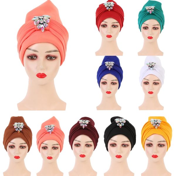 Химио -шапка Hijab Hat Diamond Auto Gele Headtie Turban Head Wrap Bannet Hair Hair Hairs Head Wedding Headwear Headwear