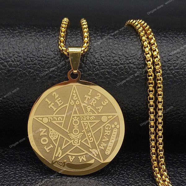 Judaico Tetragrammaton Hebraico Pentagrama Colares de Aço Inoxidável para Homens Cor Dourada Corrente Masculina Jóias colar masculino N1163S Moda JóiasColar