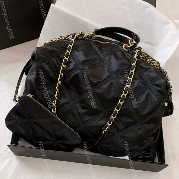 12A Upgrade Mirror Quality Designers Maxi Bowling Ball Bags Womens Black Nylon Bag Luxurys Bolsas Diamante Treliça Bolsa Ombro Chain Strap Bag com bolsa pequena