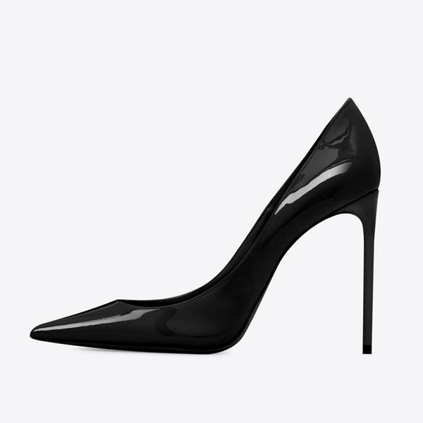 Сексуальные женские сандалии насоса модные модные Zoe 105 мм насосы в матовой патентной коже Италия Горячая популярная черная дизайнерская дизайнерская свадебная вечеринка на высоких каблуках Box Eu 35-43