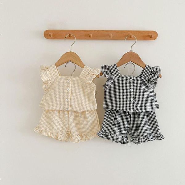 Set di abbigliamento 2023 Summer Baby Girl Plaid Clothes Set Cotton Infant senza maniche Gilet Shorts 2 pezzi Suit Cute Toddler Outfits