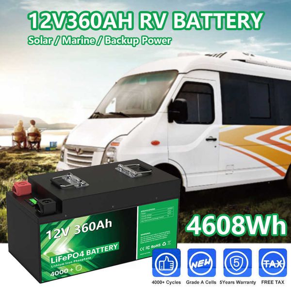 12V 360AH 280AH LIFEPO4 BATERIA DE BATERIA 12.8V 4608WH BATERHA DE CARRO RV RECHARGELECIDO 4000+ ciclos profundos 4S Smart BMS UE sem imposto