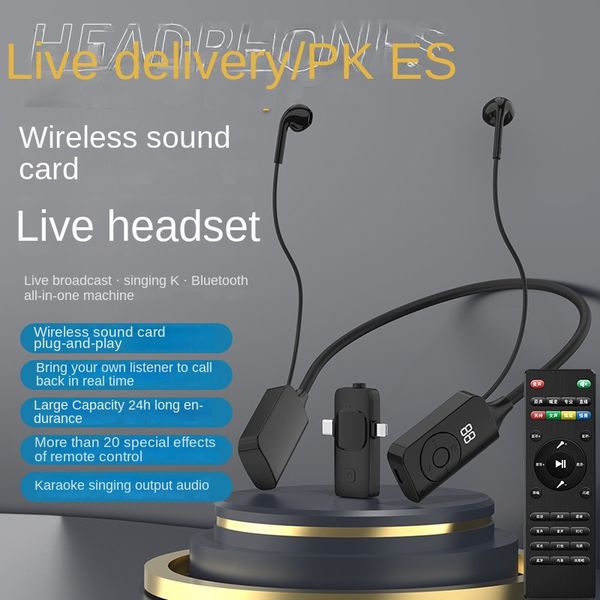 Transmissão ao vivo com mercadorias Placa de som de karaokê Fone de ouvido Bluetooth integrado de longa duração Monitor sem fio Gravação com redução de ruído Fone de ouvido halter