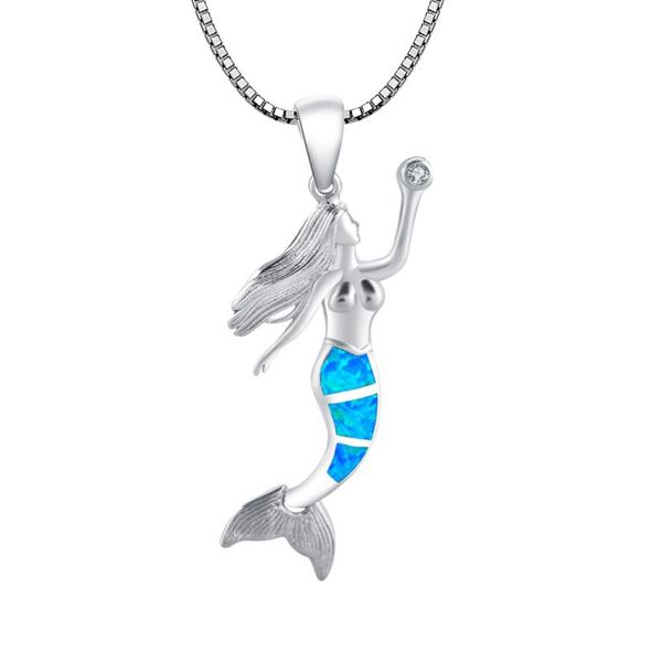 Anhänger Halsketten Blauer Feueropal Meerjungfrau Sterling Splitter Anhänger Halskette Für Frauen MädchenAnhänger