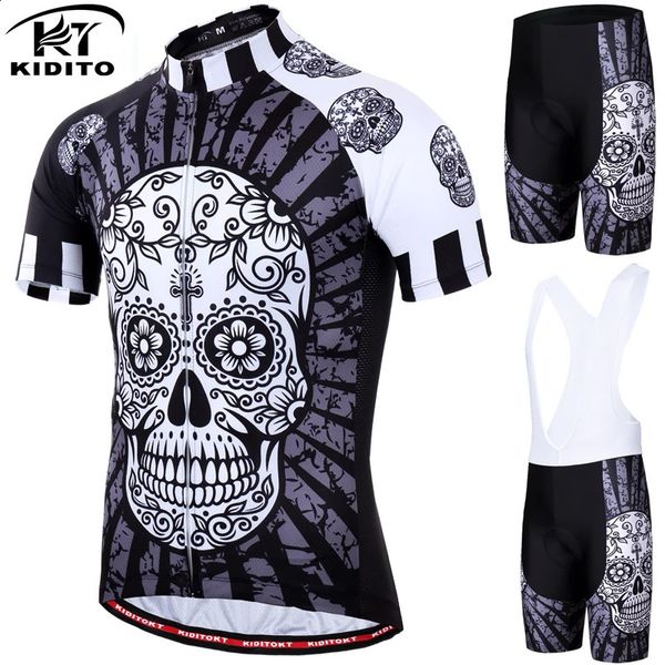 Conjuntos de camisa de ciclismo KIDITOKT Engraçado Conjunto de camisa de ciclismo verão roupas de ciclismo terno crânio mtb mountain bike roupas de corrida de bicicleta terno 231116