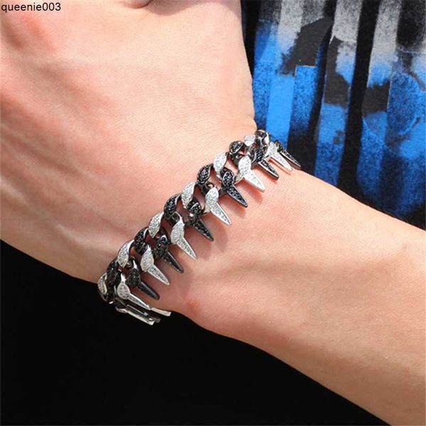 Kette 19mm Hiphop Schmuck Niete Herren Armband Kubanisches Kupfer Schwarz Weiß Iced Out AAA Kubik Luxus Silber Diamant Armbänder Mann Geschenk