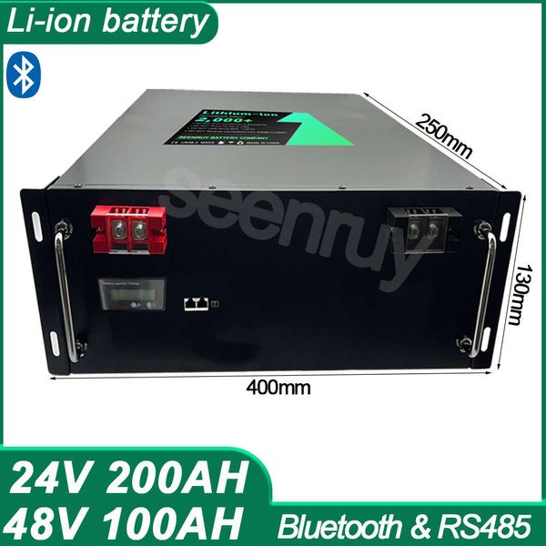 24V 200Ah 48V 100AH Li-Ion mit Ladegerät Lithium-Polymer-Akku Bluetooth APP BMS RS485 für USV-Wechselrichter Solarenergiespeicher