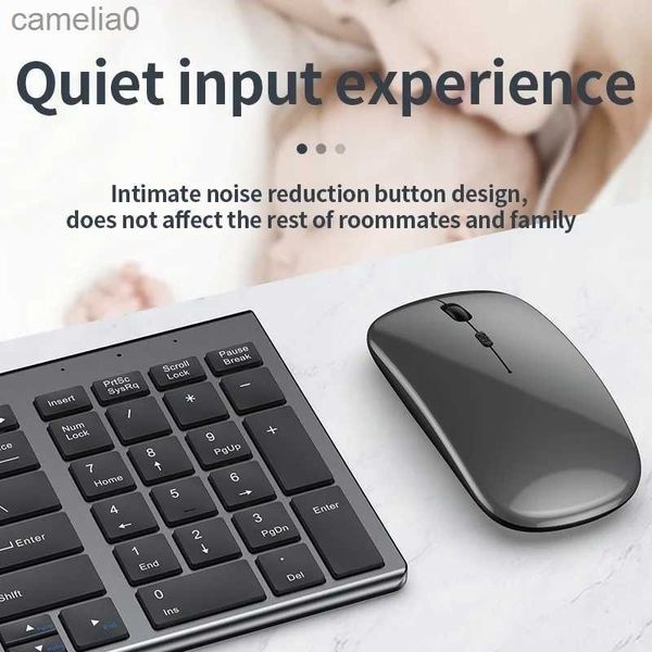 Tastiere Grigio Bluetooth 5.0 2.4G Tastiera wireless Mouse Combo Tastiera wireless ricaricabile full size per laptop notebookL231117