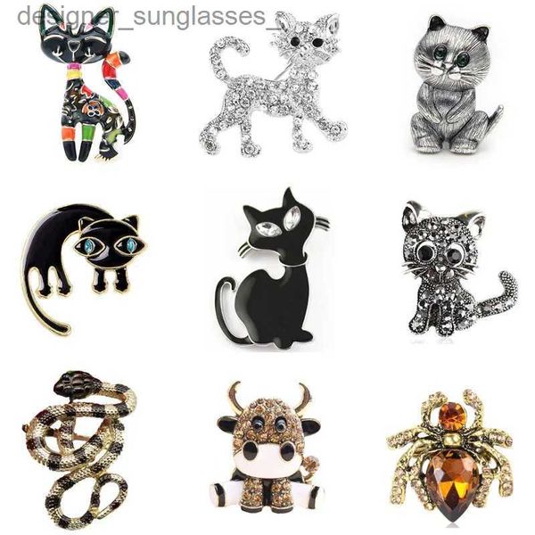 Pins broches criativo esmalte gato abelha broche animal gatinho coelho pino para mulheres saco de escola broche felino jóias com strass cachecol fivela l231117