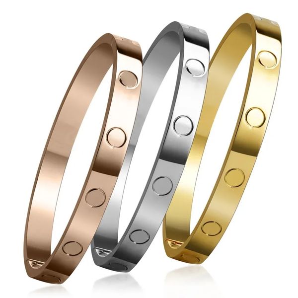 braccialetto di design di gioielli firmati Bracciale in acciaio al titanio da 6 mm Oro Argento Rosa Coppia di gioielli Regalo di San Valentino Regalo di San Valentino Senza scatola