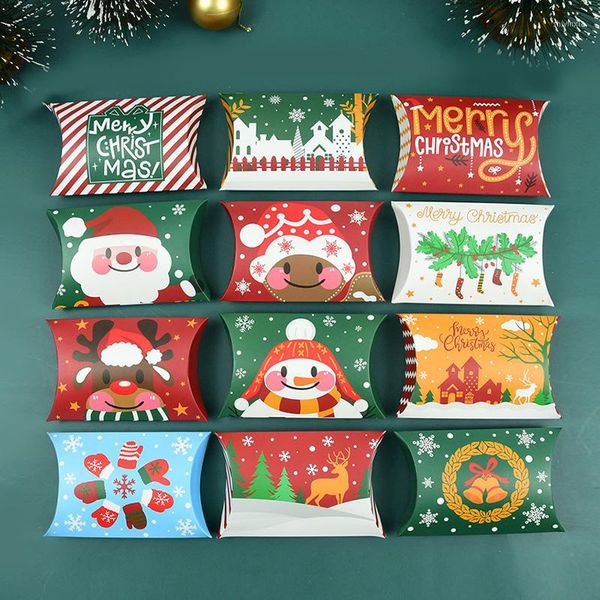 Confezioni regalo 12/24 pezzi Scatola per cuscini natalizi Carta kraft Scatole per imballaggio di caramelle natalizie Bomboniere per bambini Borse Anno Navidad Forniture per feste
