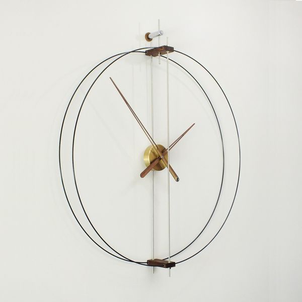Минималистичные скандинавские современные креативные испанские часы для гостиной черный орех двойной полюс двойной круг качество бесшумные большие настенные часы