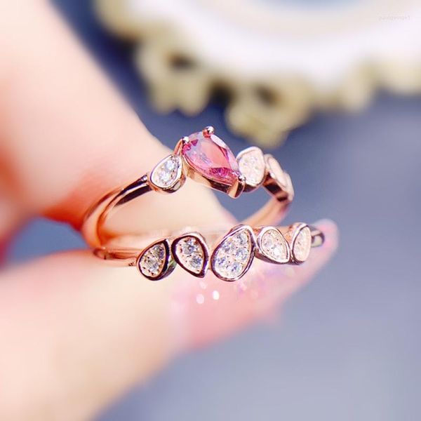 Cluster Ringe natürlicher echter rosa Turmalin Blätter Stil Ring 925 Sterling Silber 3,5 mm 0,4 Edelstein feiner Schmuck für Männer oder Frauen J227610