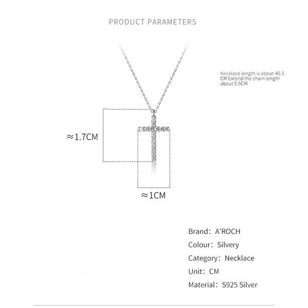 S925 prata edição coreana personalizado na moda diamante cruz pingente colar charme colar doce corrente d6495 513