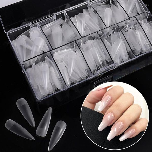 False Nails Almond Fake 500pcs Pressione Dicas de unhas Dica de gel transparente para capa completa Extensão de acrílico Diy Salon Box