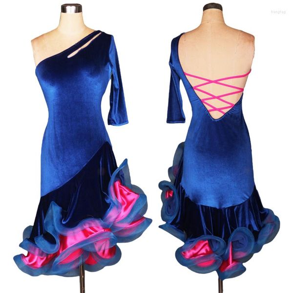 Bühnenabnutzung Samt Latin Dance Kleid Frauen Customized Sexy Kostüm Salsa Kleidung Backless Tao Dancewear Rumba Outfits JL2657