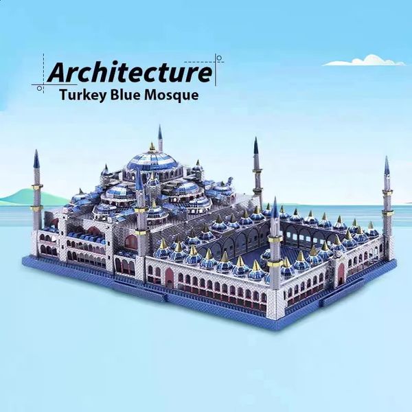 Quebra-cabeças Microworld 3D Metal Puzzle Blue Mosque Building Modelo DIY 3D Corte a laser Jigsaw Brinquedos para Presente Adulto 231116