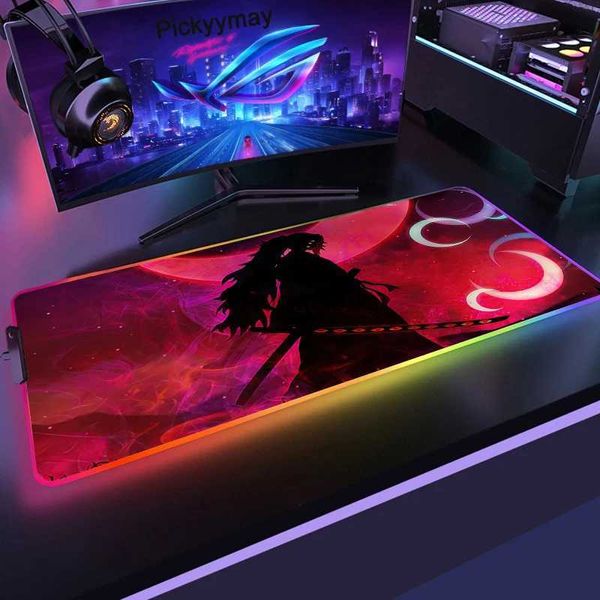 Tappetini per mouse Poggiapolsi Anime Demon Slayer Tappetino per mouse Gaming Tappetino per mouse RGB Grande velocità Gamer Mause Tappetino Retroilluminazione a LED Accessori da gioco Kimetsu No Yaiba YQ231117