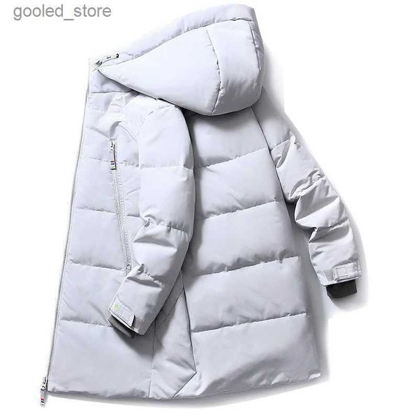 Casacos de Trench Masculinos Casuais Masculinos de Inverno de Comprimento Médio com Capuz de Algodão Acolchoado Jaqueta Outwear Cor Sólida Grosso Quente Longo Casaco Solto Top Parka Roupas Q231118