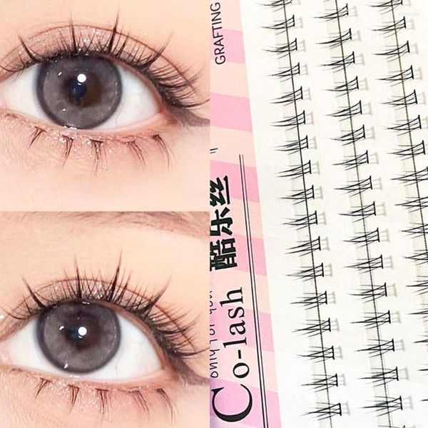 Falsche Wimpern, weiches Manga-Augen-Make-up-Werkzeug, handgefertigt, 7 mm, natürliche, thailändische, untere Wimpern, transparente Stiele, Segment-Cluster