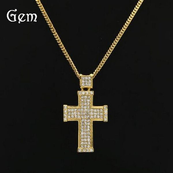 Europa VS 18 K echt goud galvaniseren diamant driedimensionale kruis hanger ketting hiphop hiphop sieraden308s