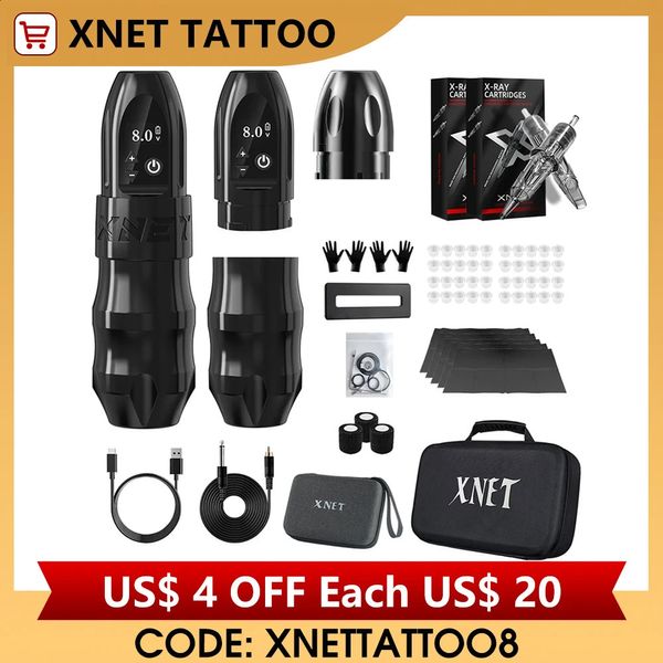 Máquina de tatuagem XNET Titan Kit de máquina de tatuagem sem fio com aperto extra de 38 mm Bateria de 2400mAh 40 unidades de cartucho de tatuagem misto para tatuadores 231116