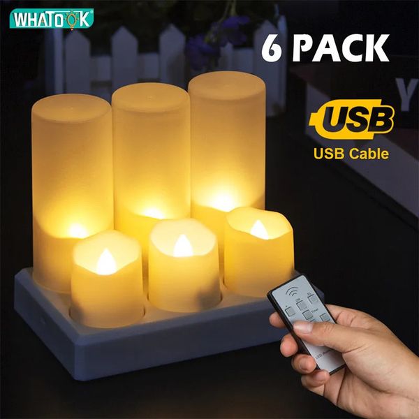 Velas 6Pack LED Luzes de Vela Sem Chama Remoto Led Luzes de Chá Cintilação Velas Recarregáveis Casamento Aniversário Natal Decoração de Casa 231117