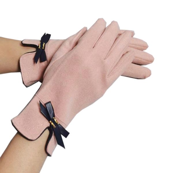 Damen-Luxus-Handschuh, Schaffell-Handschuhe, modische Designer-Handschuhe mit Buchstaben-Bowknot, modische Handschuhe, warme Plüsch-Gants, süße Mädchen