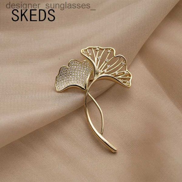 Spille Spille Retro Eleganti Spille a foglia di ginkgo per le donne Spille a fiori per feste di nozze Pin Moda Bijouterie Broche Femme Bijoux De LuxeL231117