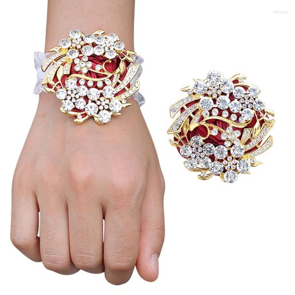 Fiori decorativi Corpetto da uomo Abito da uomo Spilla di lusso Pieno di diamanti Bracciale elastico da polso da sposa fai da te Forniture per festeT063