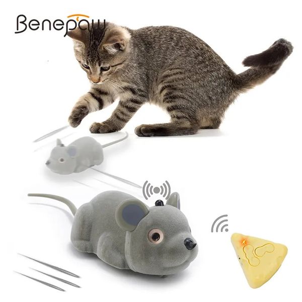 Animais elétricos RC Benepaw Smart Cat Toys Interativo Controle Remoto Mouse Elétrico USB Recarregável Sense Obstáculos Escape Movendo Gatinho 231117