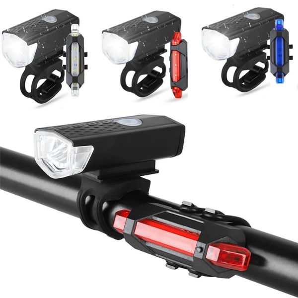 Luci per bici ricaricabili tramite USB Luce per bicicletta Faro anteriore per bici Set ricaricabile a LED USB Torcia per lampada posteriore per ciclo di montagna