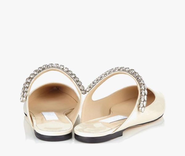 Luxury Bing Flat Donna sandalo pantofola slide Appartamenti cinturino in cristallo punta a punta pelle verniciata nuda scarpe muli di marca Designer eleganti pompe da donna 35-43Box