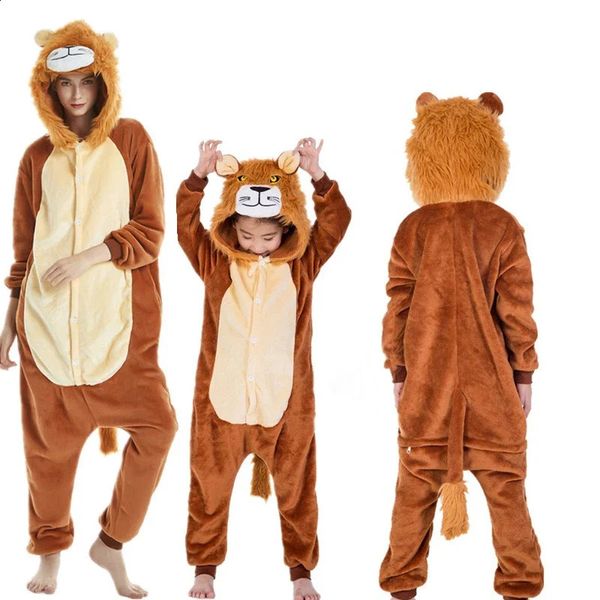 Cosplay Bambini Adulti Flanella Leone Tigre Re Bambini Tute con cappuccio Pigiama Costumi Cosplay Per Halloween Anno Festa di Carnevale 231116